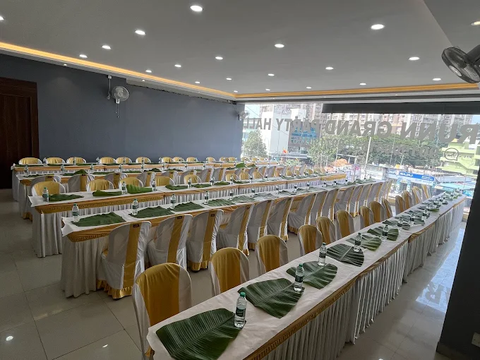 Dining set-up inside Tarunn Grand Party Hall
